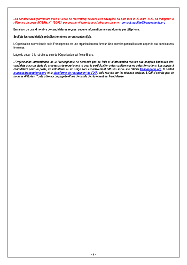 Avis de recrutement : L’OIF lance un avis d’appel à candidatures pour ...