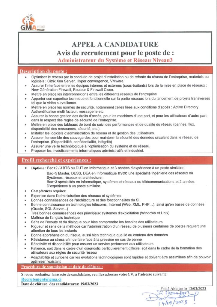 Avis de recrutement : Avis d’appel à candidature pour le recrutement d ...