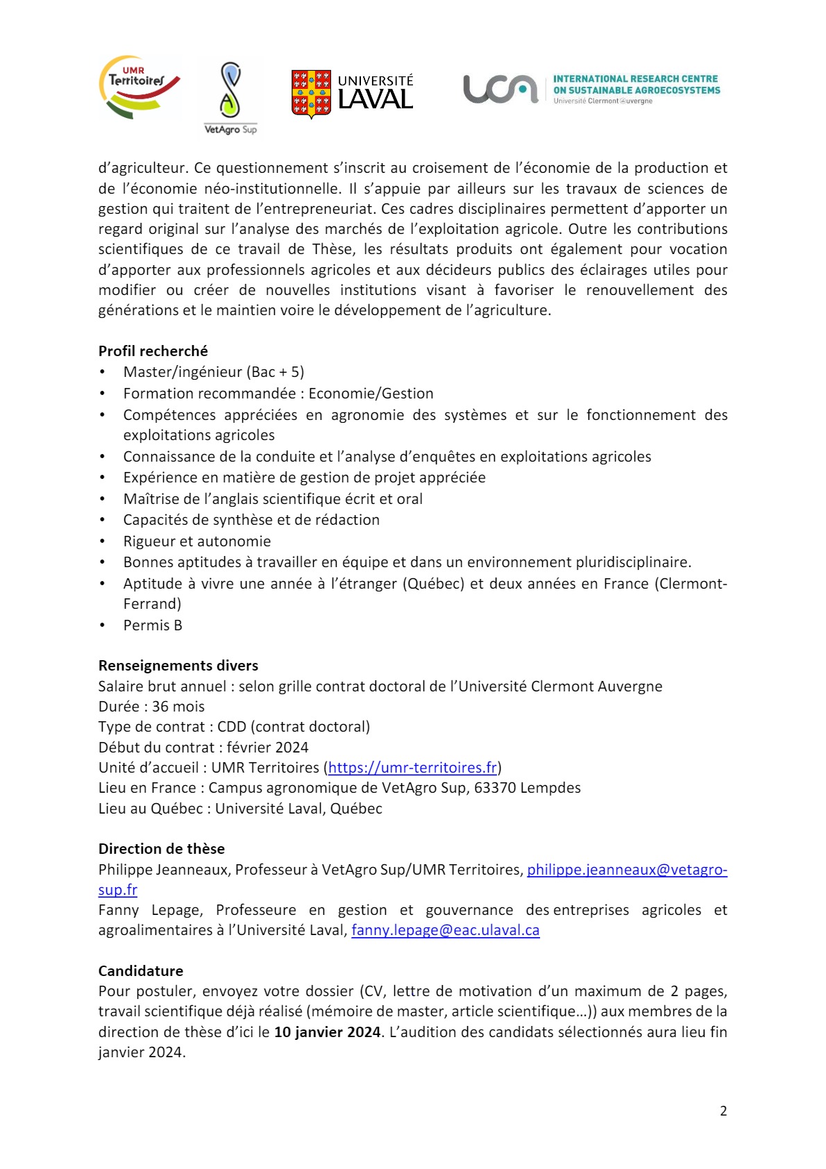 Appel à candidatures pour un contrat doctoral 20242026 à l'Université