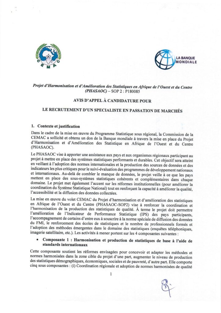 Avis de recrutement : Avis d’appel à candidatures pour le recrutement d ...