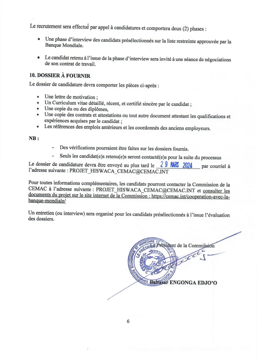 Avis de recrutement : Avis d’appel à candidatures pour le recrutement d ...