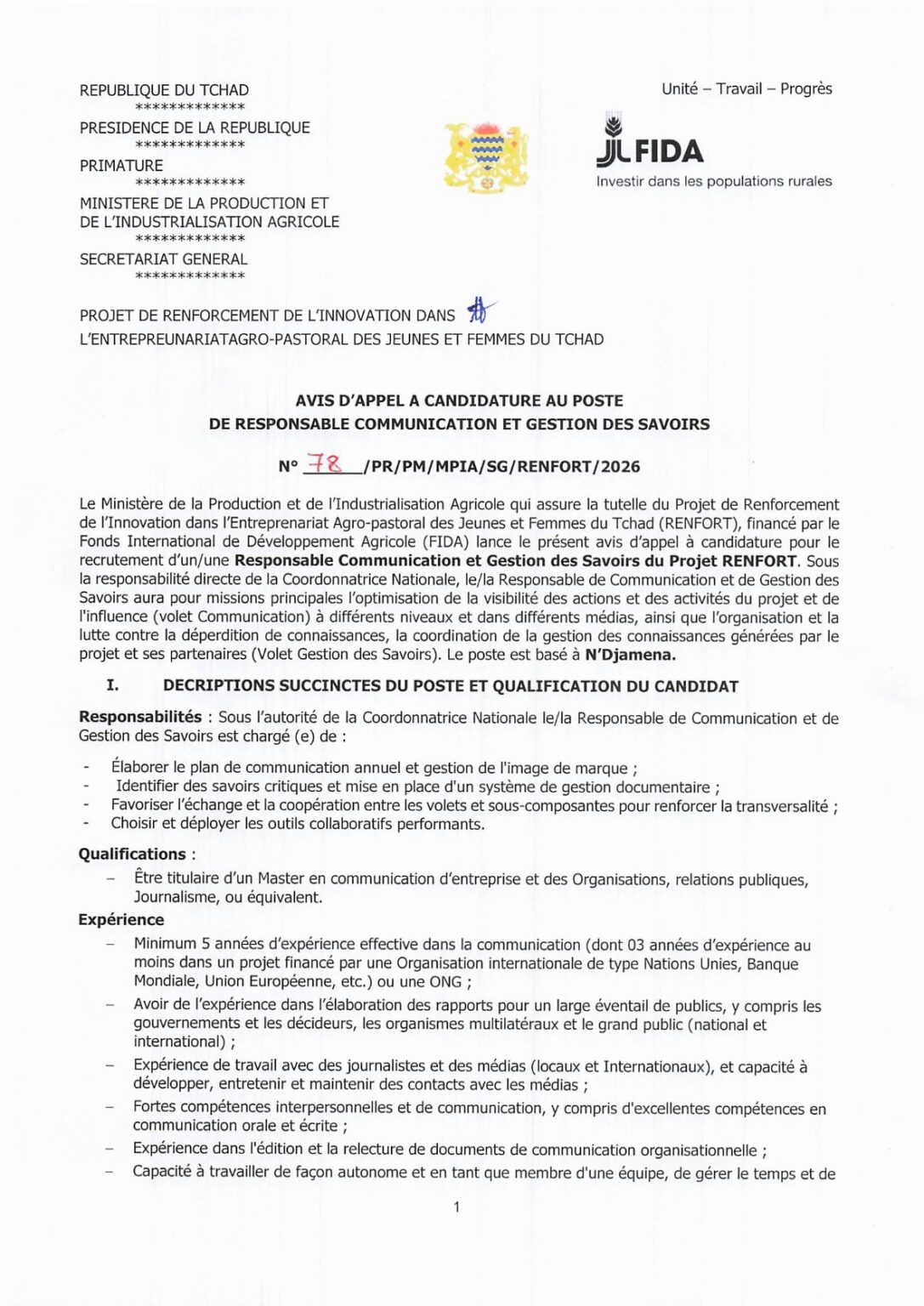 Avis de recrutement : Avis d’appel à candidatures pour le recrutement ...