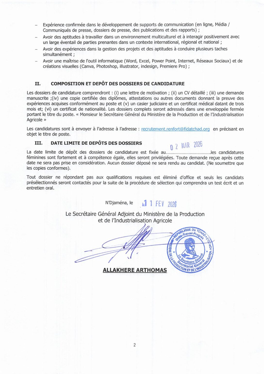 Avis de recrutement : Avis d’appel à candidatures pour le recrutement ...
