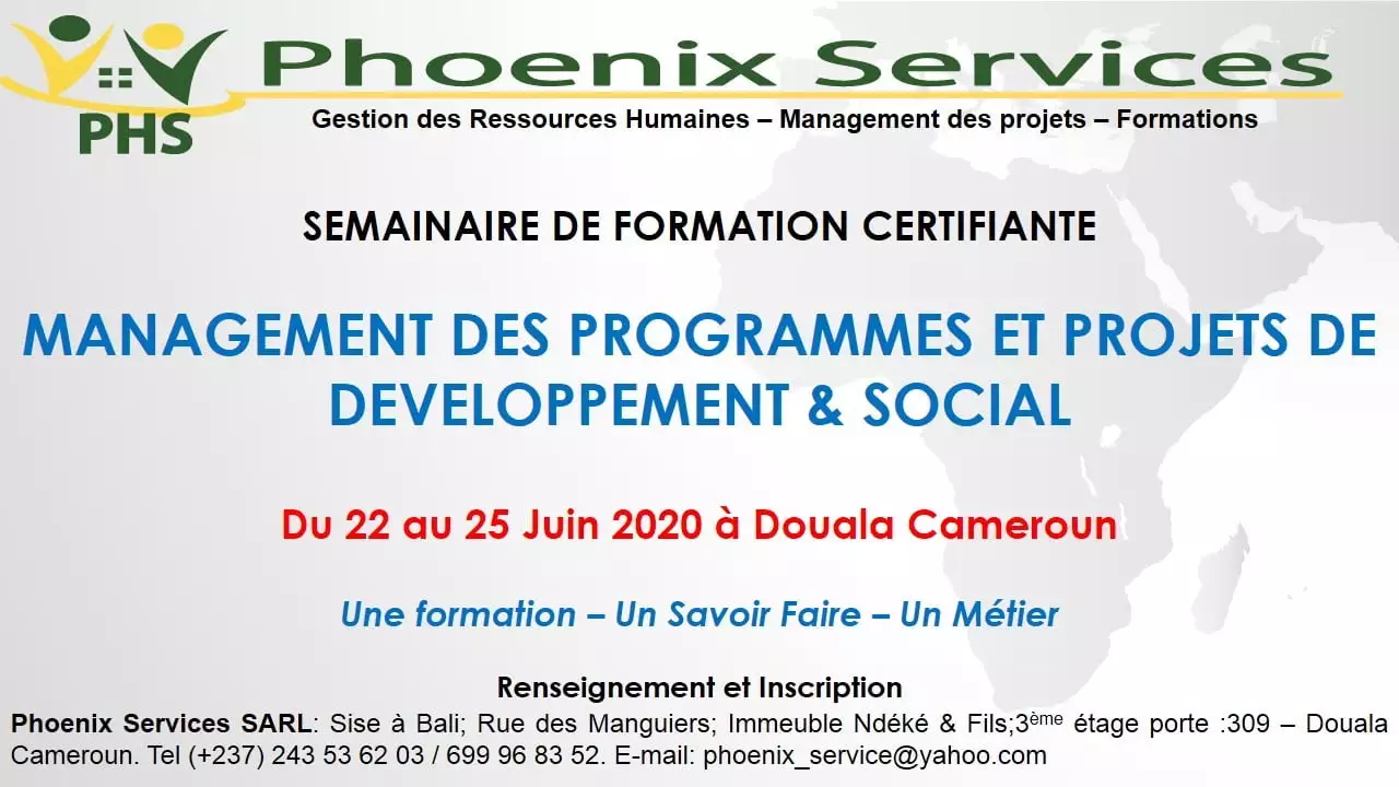 Phœnix Services SARL lance un séminaire de formation en gestion du projet, Douala, Cameroun