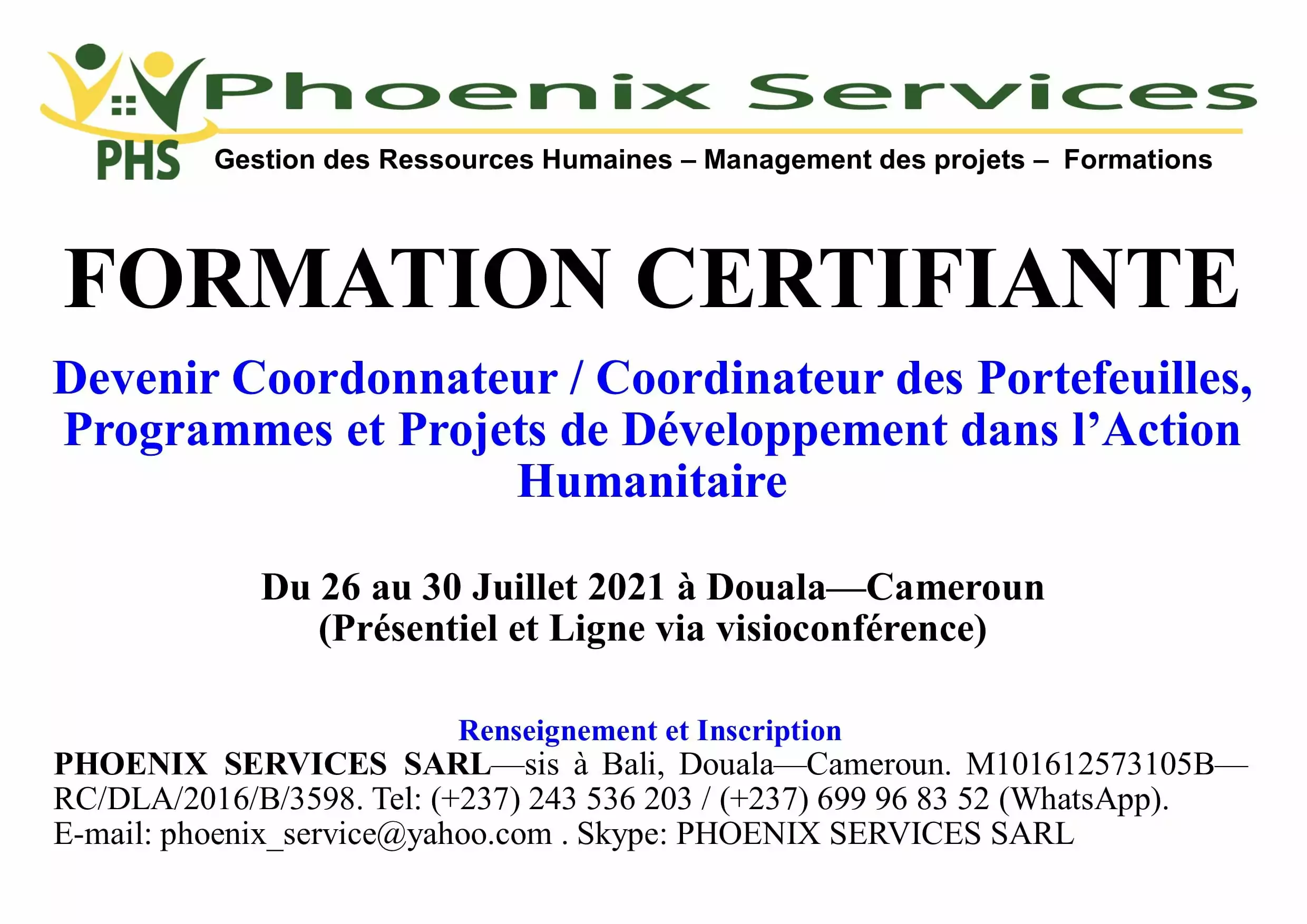 Formation Certifiante : Devenir coordonnateur / Coordinateur des portefeuilles, programmes et projets de développement dans l’action humanitaire