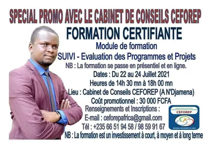 Spécial promo – Le Cabinet de Conseils CEFOREP lance une formation certifiante en suivi-évaluation des programme et projets, Tchad