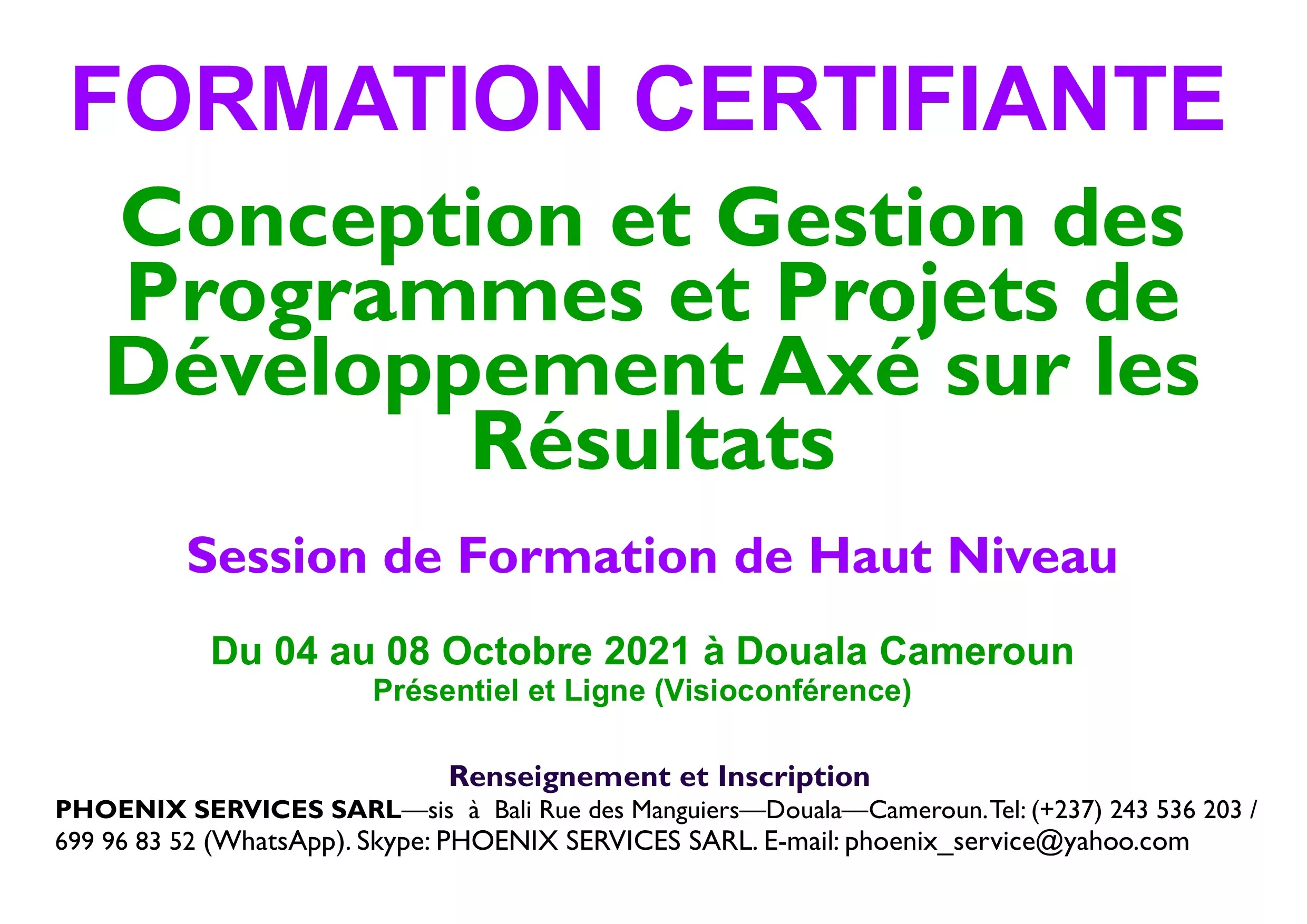 Formation Certifiante: Conception et Gestion des Programmes et Projets de Développement Axé sur les Résultats