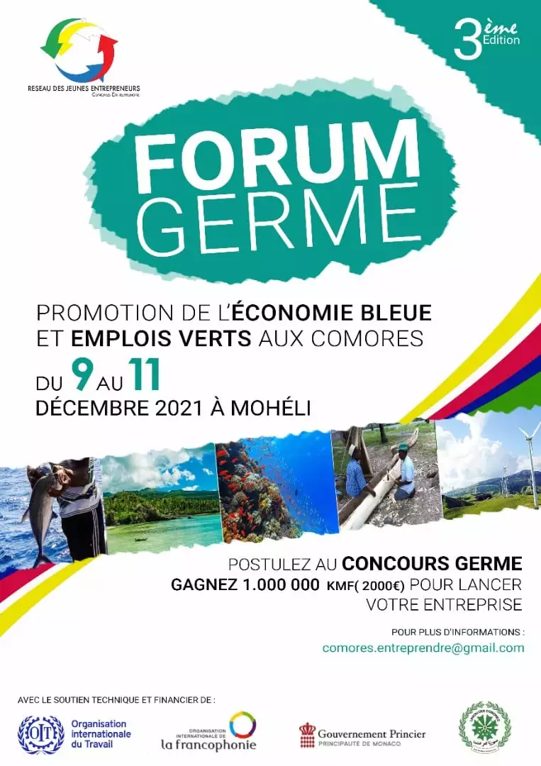 Appel à candidatures pour la “3e édition Forum GERME “Promotion de l’économie bleue et emplois verts aux Comores”