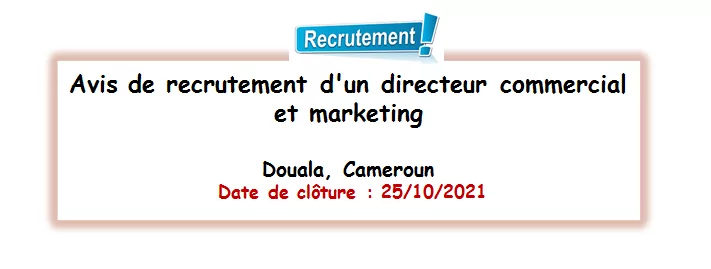 Avis de recrutement d’un directeur commercial et marketing, Douala, Cameroun