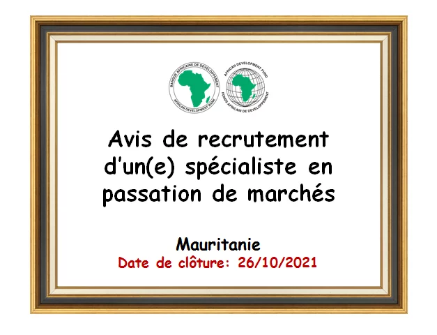 Avis de recrutement d’un(e) spécialiste en passation de marchés, Mauritanie