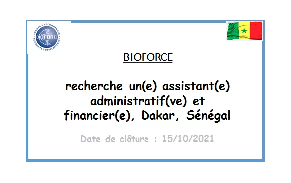 Bioforce recherche un(e) assistant(e) administratif(ve) et financier(e), Dakar, Sénégal