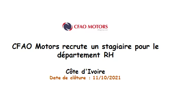 CFAO Motors recrute un stagiaire pour le département RH, Côte d’Ivoire