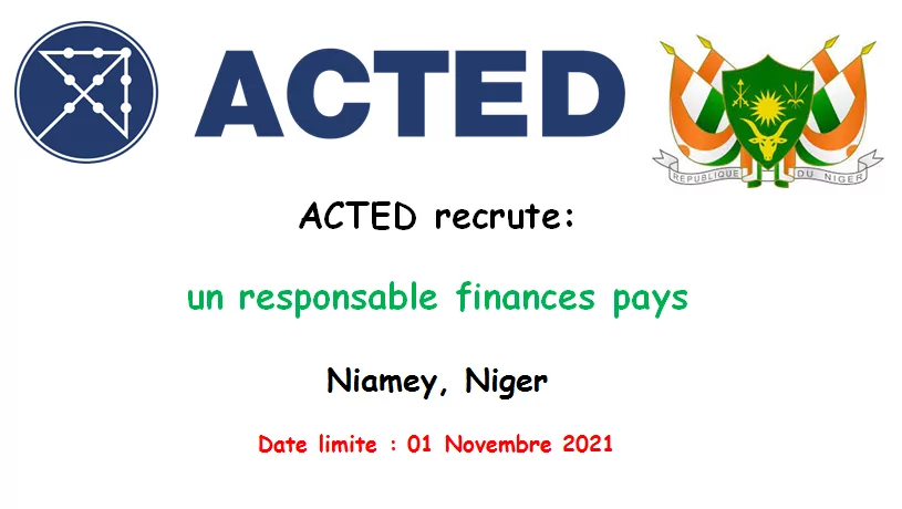 ACTED recrute un responsable finances pays, Niamey, Niger