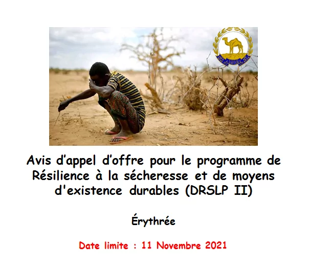 Avis d’appel d’offre pour le programme de Résilience à la sécheresse et de moyens d’existence durables (DRSLP II), Érythrée