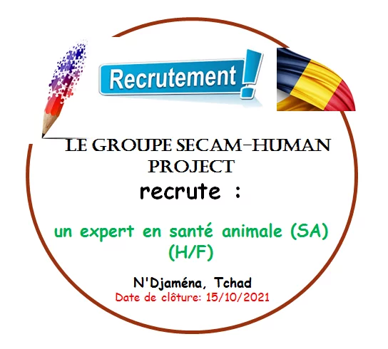 Le Groupement SECAM-HUMAN PROJECT recrute un(e) expert(e) en santé animale(SA), N’Djaména, Tchad