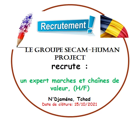 Le Groupement SECAM-HUMAN PROJECT recrute un(e) expert(e) marchés et chaînes de valeur, N’Djaména, Tchad