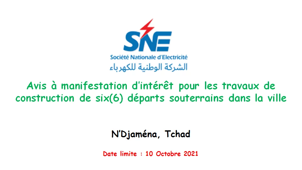 Avis à manifestation d’intérêt pour les travaux de construction de six(6) départs souterrains dans la ville de N’Djaména, Tchad