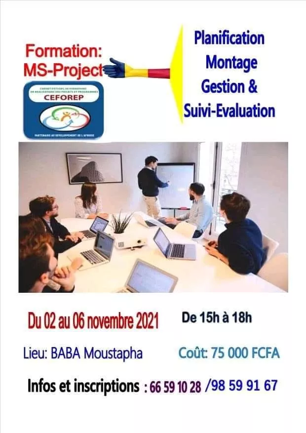 Le Cabinet CEFOREP organise une formation en MS-Projet : Planification, Montage, Gestion et Suivi-Evaluation de Projets, Tchad