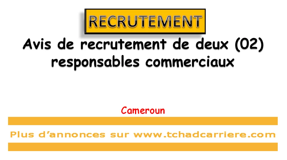 Avis de recrutement de deux (02) responsables commerciaux, Cameroun