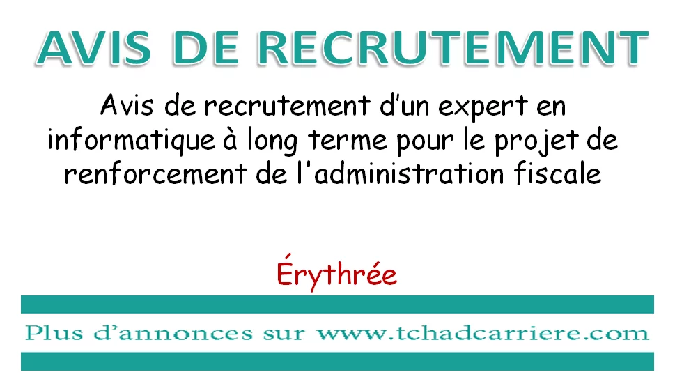 Avis de recrutement d’un expert en informatique à long terme pour le projet de renforcement de l’administration fiscale en Érythrée