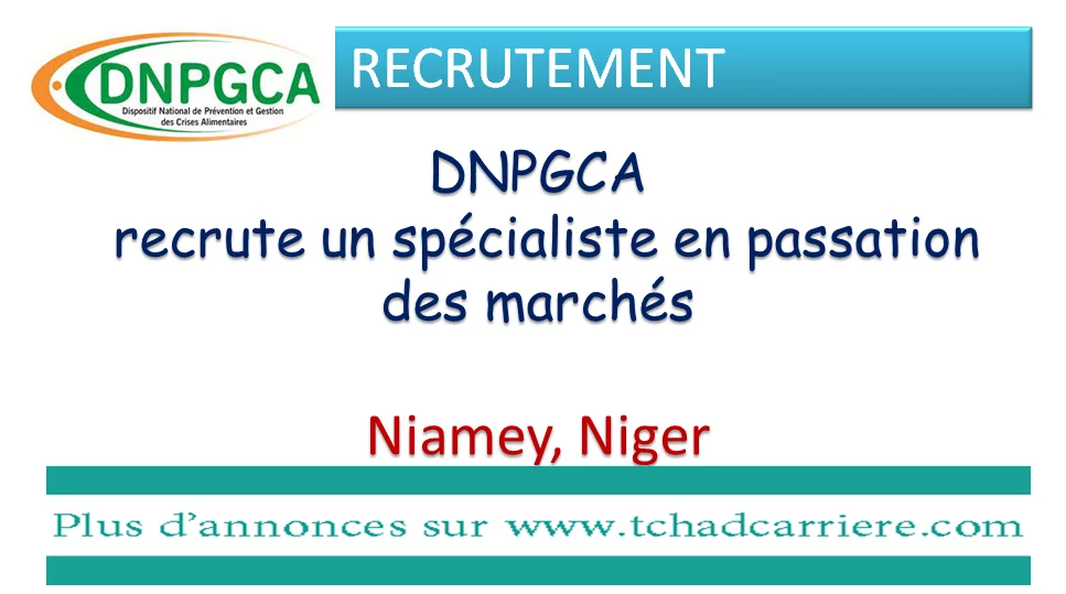 DNPGCA recrute un spécialiste en passation des marchés, Niamey, Niger