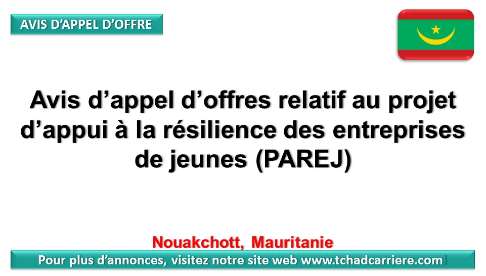 Avis d’appel d’offres relatif au projet d’appui à la résilience des entreprises de jeunes (PAREJ), Nouakchott, Mauritanie