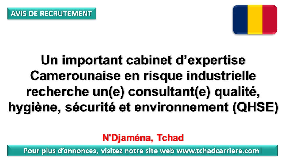 Un important cabinet d’expertise Camerounaise en risque industrielle recherche un(e) consultant(e) qualité, hygiène, sécurité et environnement (QHSE), N’Djaména, Tchad