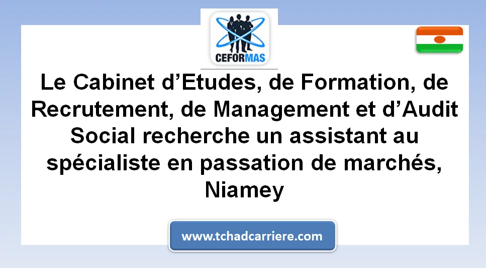 Le Cabinet d’Etudes, de Formation, de Recrutement, de Management et d’Audit Social recherche un comptable principal, Niamey, Niger