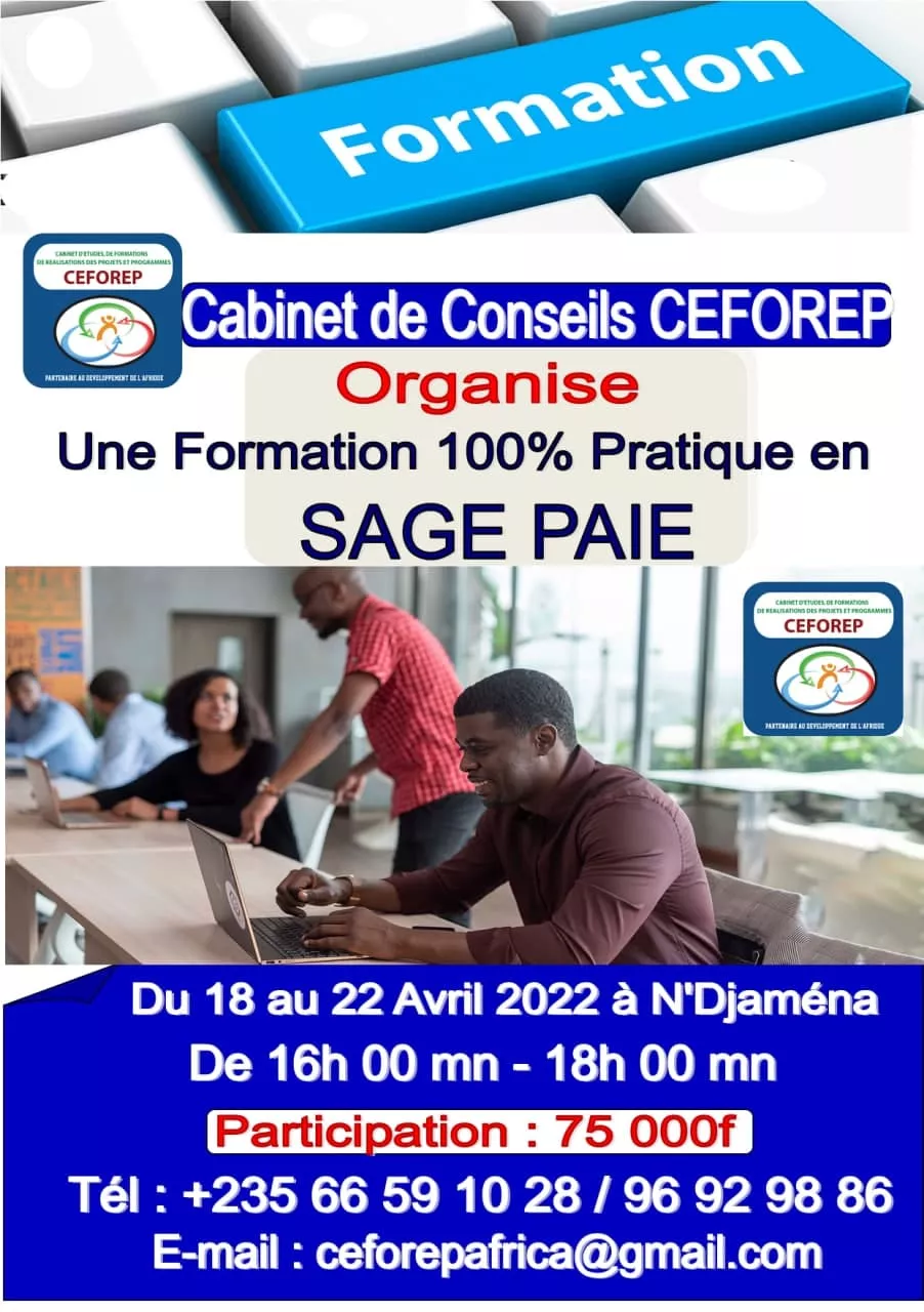 Le Cabinet de Conseils CEFOREP lance une formation pratique en sage 100 paie et RH i7, N’Djamena, Tchad