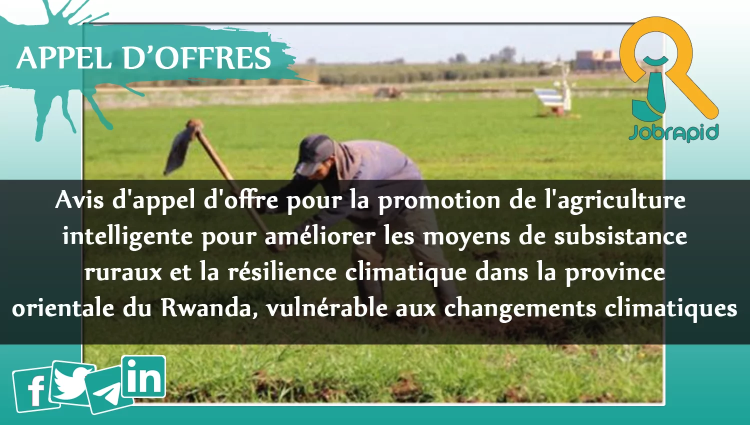 Avis d’appel d’offre pour la promotion de l’agriculture intelligente pour améliorer les moyens de subsistance ruraux et la résilience climatique dans la province orientale du Rwanda, vulnérable aux changements climatiques