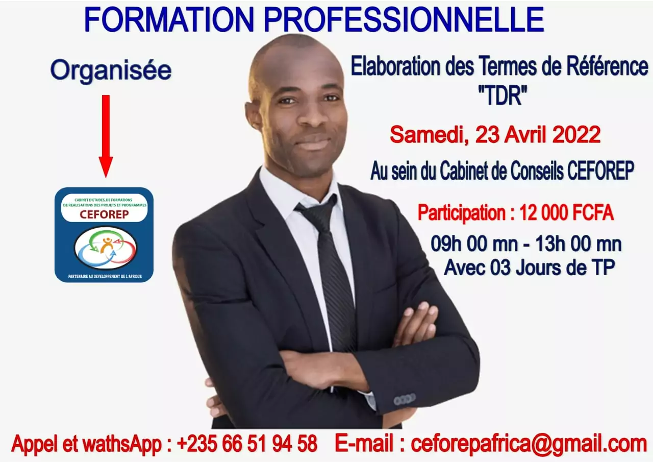 Le Cabinet de Conseils CEFOREP lance une formation en élaboration des termes de référence (TDR) Pro, Tchad