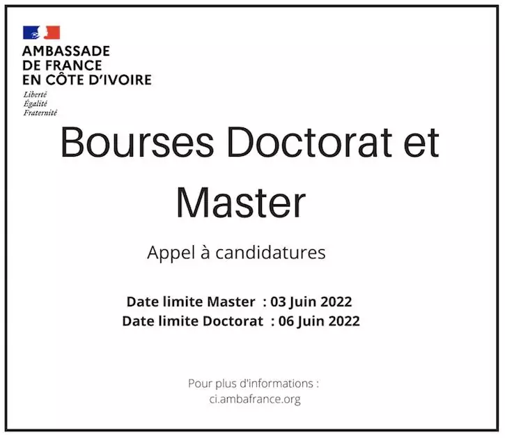 L’Ambassade de France en Côte d’Ivoire lance un bourse de Doctorat et Master I 