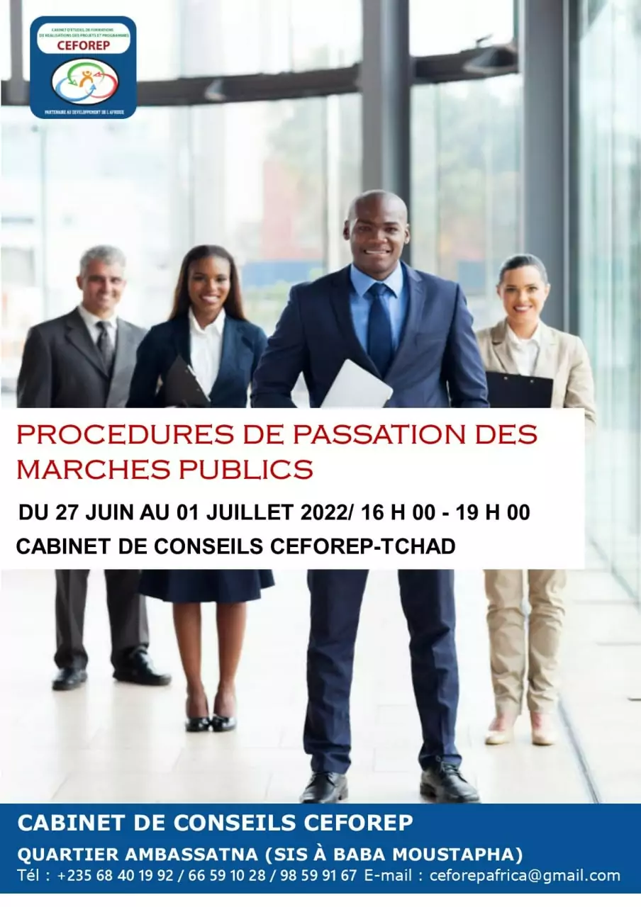 Le Cabinet d’Etudes, de Formations et de Réalisation des Projets et Programmes lance une formation sur les procédures de passation des marchées publics, Tchad