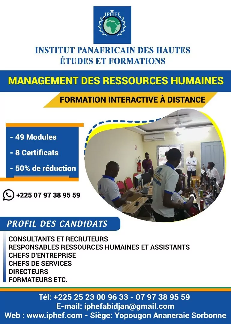 L’Institut Panafricain des Hautes Etudes et Formation lance une 6ème formation en management des ressources humaines, Côte d’Ivoire