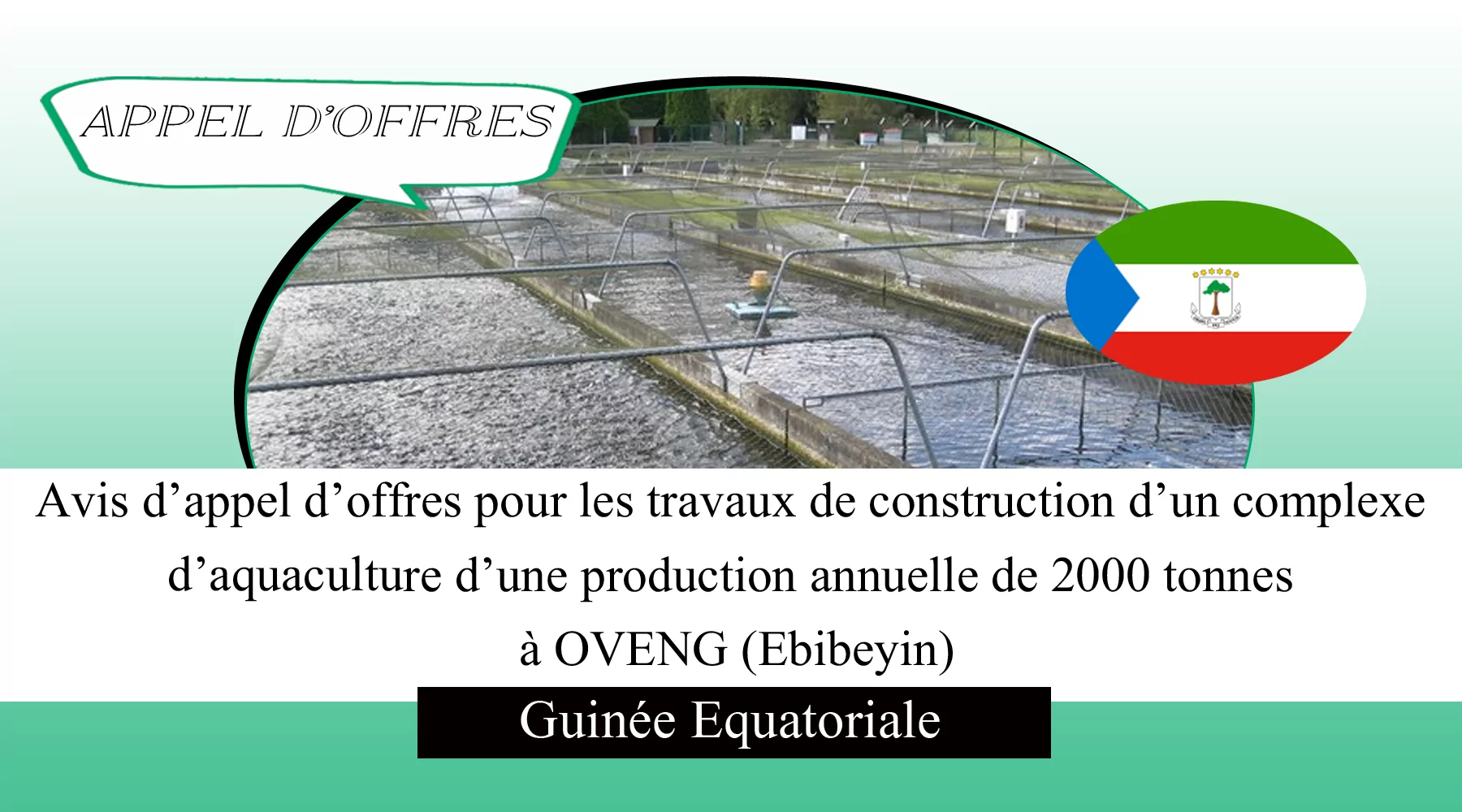 Avis d’appel d’offres pour les travaux de construction d’un complexe d’aquaculture d’une production annuelle de 2000 tonnes à OVENG (Ebibeyin), Guinée Equatoriale
