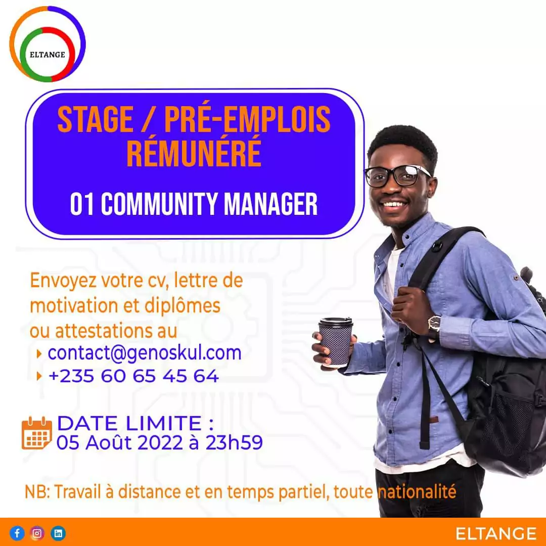 Eltange recherche un stagiaire community manager, N’Djaména, Tchad