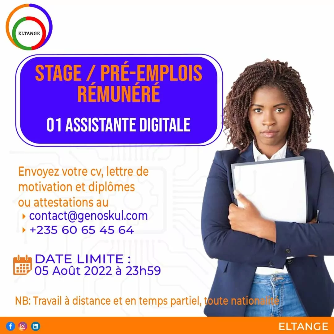 Eltange recherche une stagiaire assistante digitale, N’Djaména, Tchad