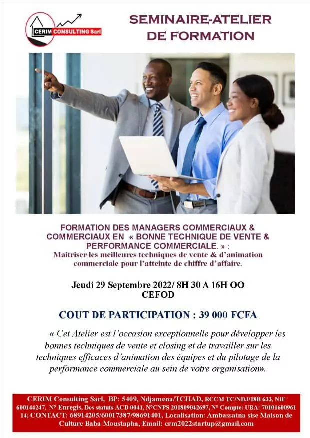 CERIM Consulting Sarl lance une formation des managers commerciaux & commerciaux en  « bonne technique de vente & performance commerciale. »