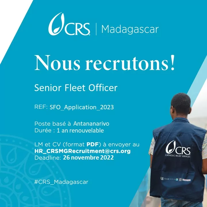 Catholic Relief Services (CRS) recherche un gestionnaire de flotte d’automobiles Senior/ Senior Fleet Officer  Antananarivo Madagascar