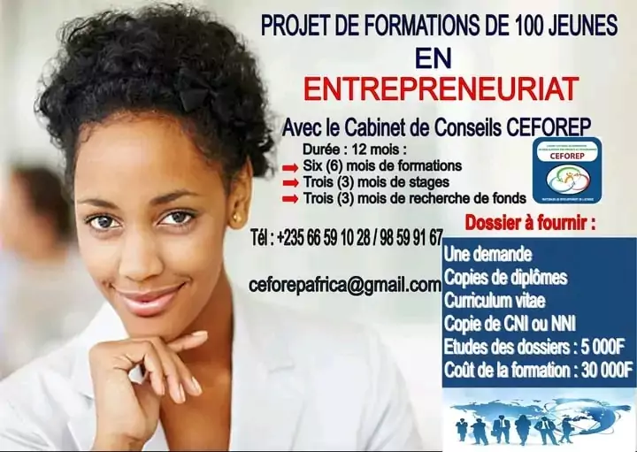 Le Cabinet de Conseils CEFOREP lance un Projet de formation de 100 jeunes en entrepreneuriat, N’Djamena, Tchad