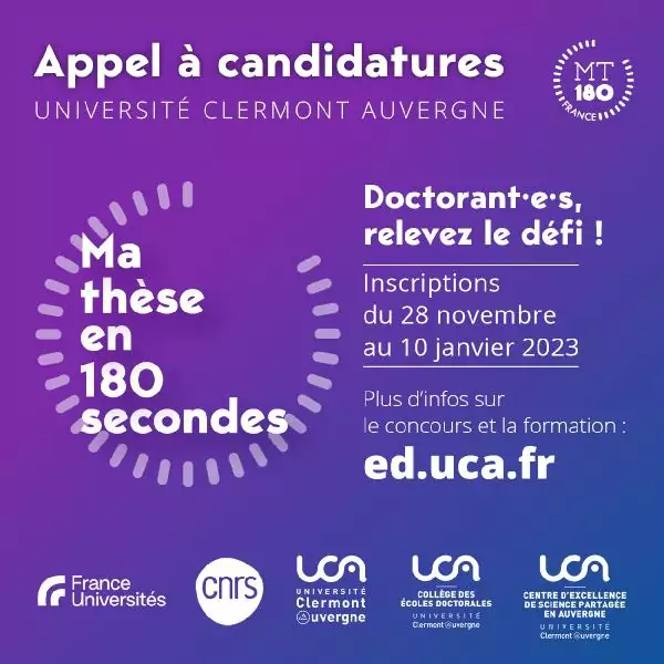 L’Université Clermont Auvergne lance un avis à candidature pour le concours “Ma thèse en 180 secondes”