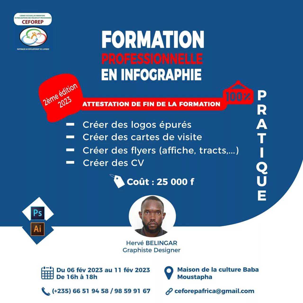 Le Cabinet de Conseils CEFOREP SARL lance une formation professionnelle en Infographie, N’Djamena, Tchad