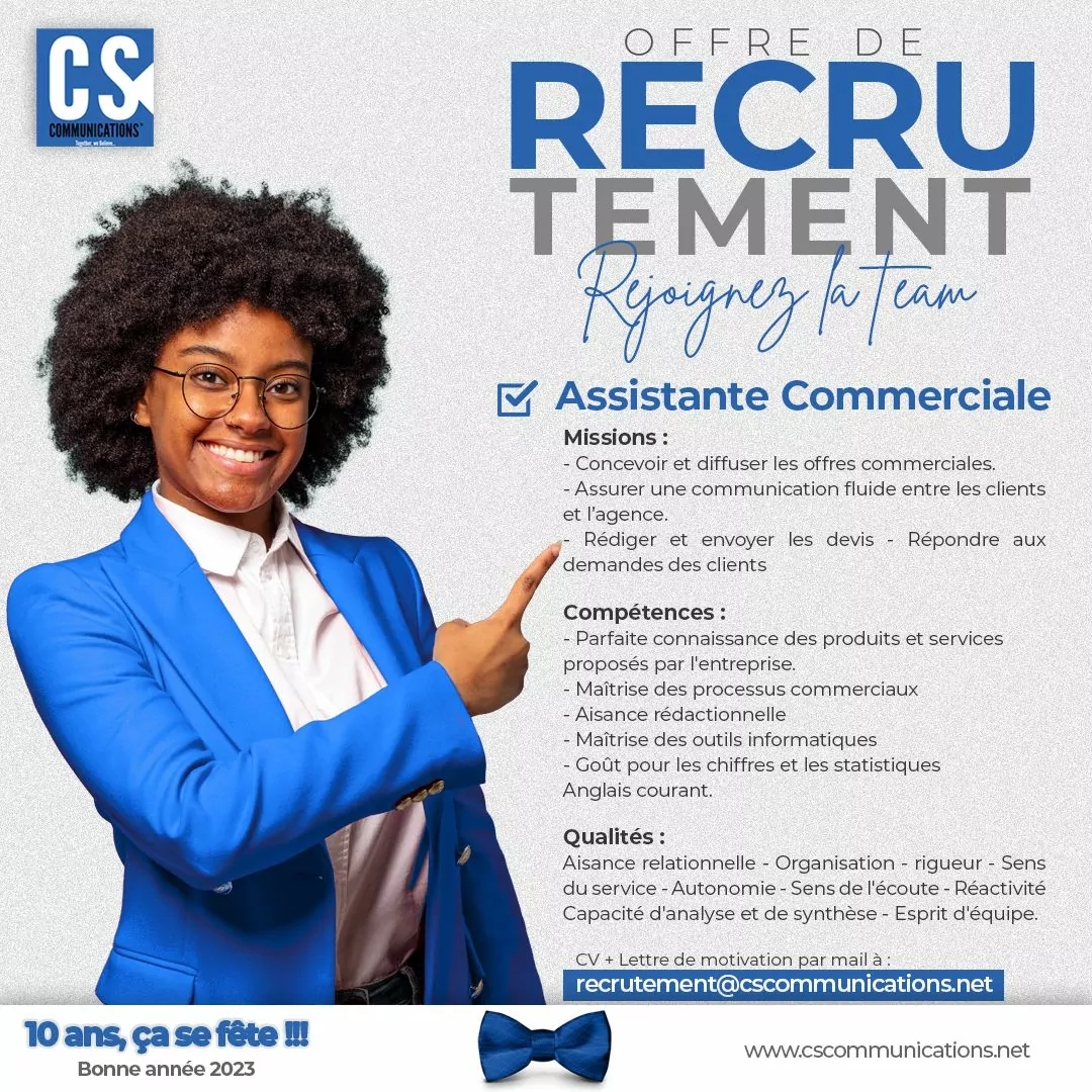 Avis de recrutement d’un(e) Assistant(e) Commercial(e), Douala, Cameroun