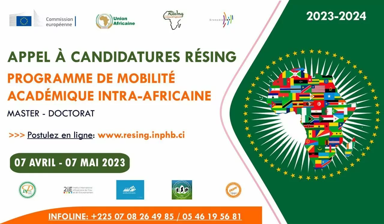 Avis d’appel à candidature pour le Programme de Bourses de mobilité académique intra-africaine (Master et Doctorat) dans le cadre du projet RésIng, Afrique