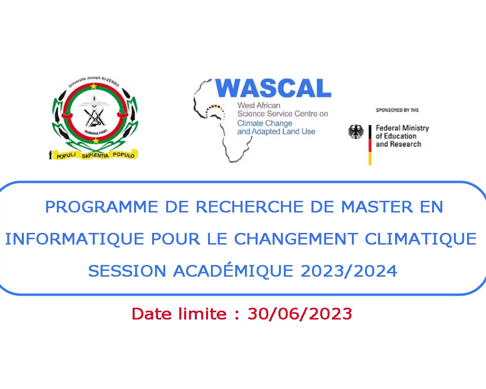 Avis d’appel à candidature pour le Programme de master de recherche en informatique pour le changement climatique (MRP-ICC), Ouagadougou, Burkina Faso