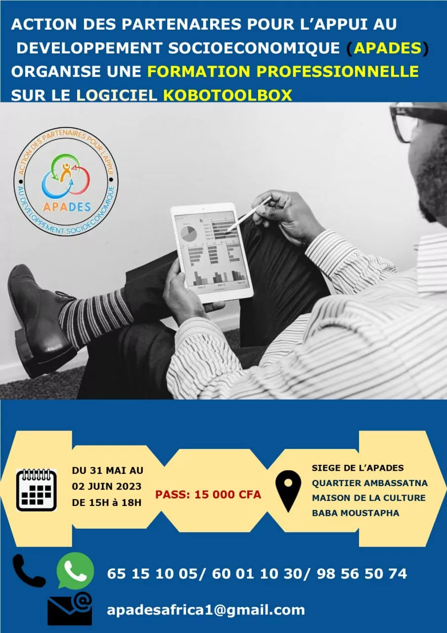 L’Action des Partenaires pour l’Appui au Développement Socioéconomique (APADES) organise une formation professionnelle sur le logiciel KOBO TOOLBOX, N’Djamena, Tchad